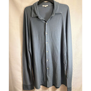 Men's SHON MOTT Blue Casual Button Down Knit Shirt Quiet Luxury Minimalist Med.